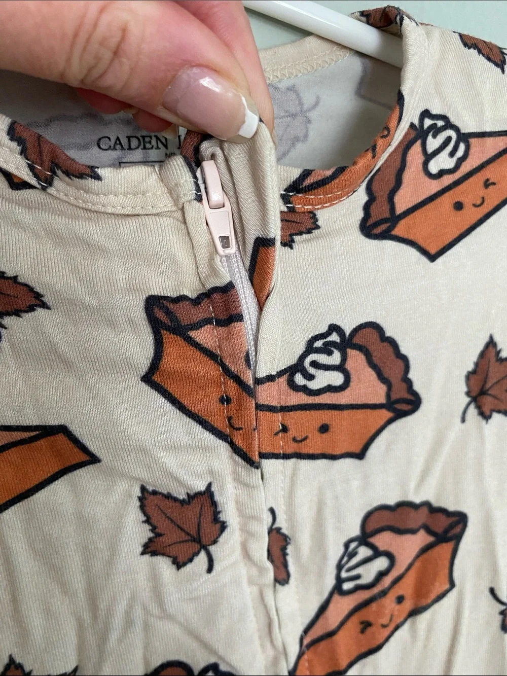 Caden Lane Cream and Orange Pumpkin Pie Print Newborn Footie Pajamas